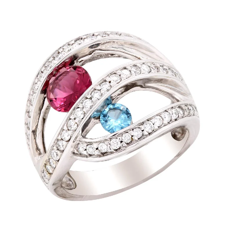 ladies rings with moonstone-WHITE GOLD STATEMENT RING WITH MULTI-COLORED GEMS