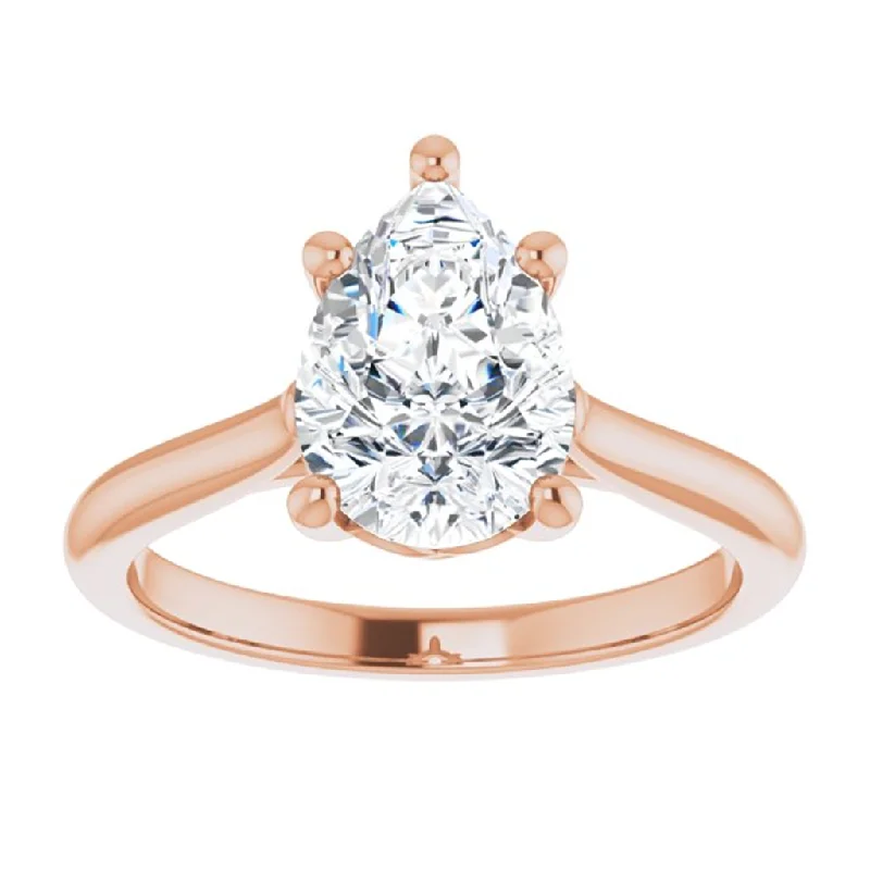 elegant engagement rings for women-14K Rose Gold Pear Center Solitaire Engagement Ring