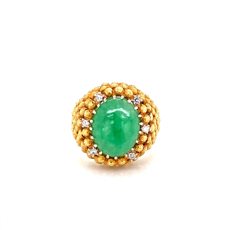 ladies rings for anniversary-18K Yellow Gold Diamond + Jadeite Domed Ring