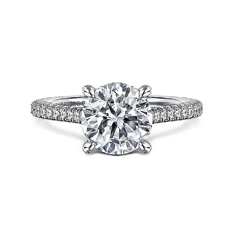 cushion cut ladies engagement rings-14K White Gold 'Aline' Round Diamond Hidden Halo Engagement Ring