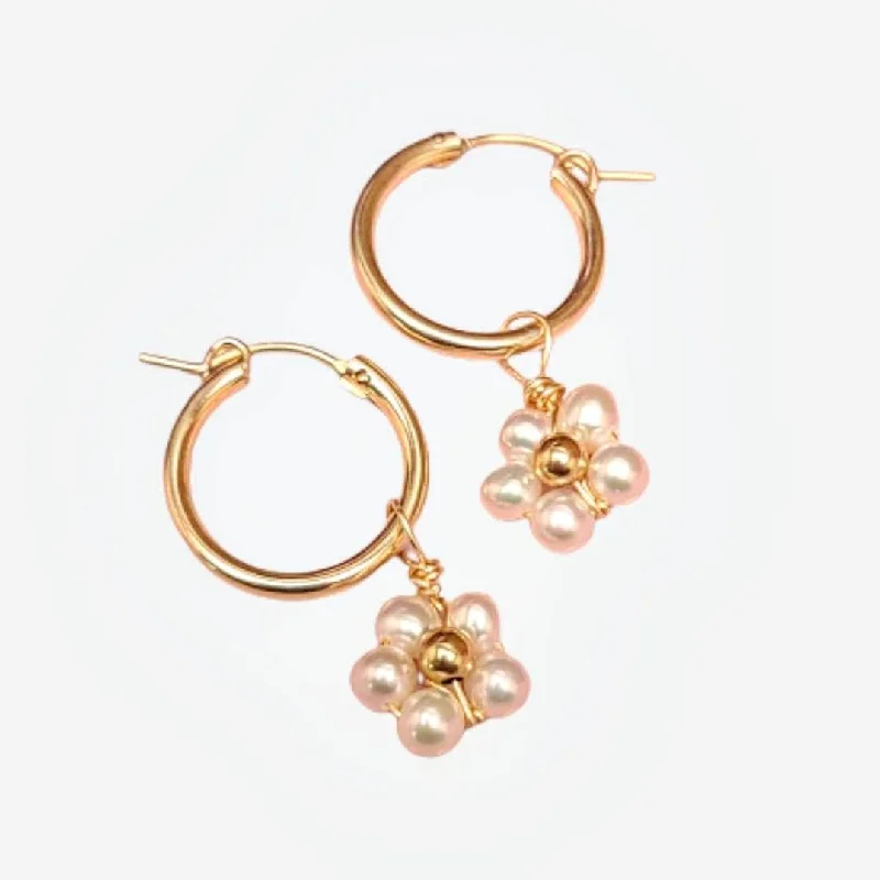 small stud earrings for ladies-Flower Gemstone Hoop Earrings