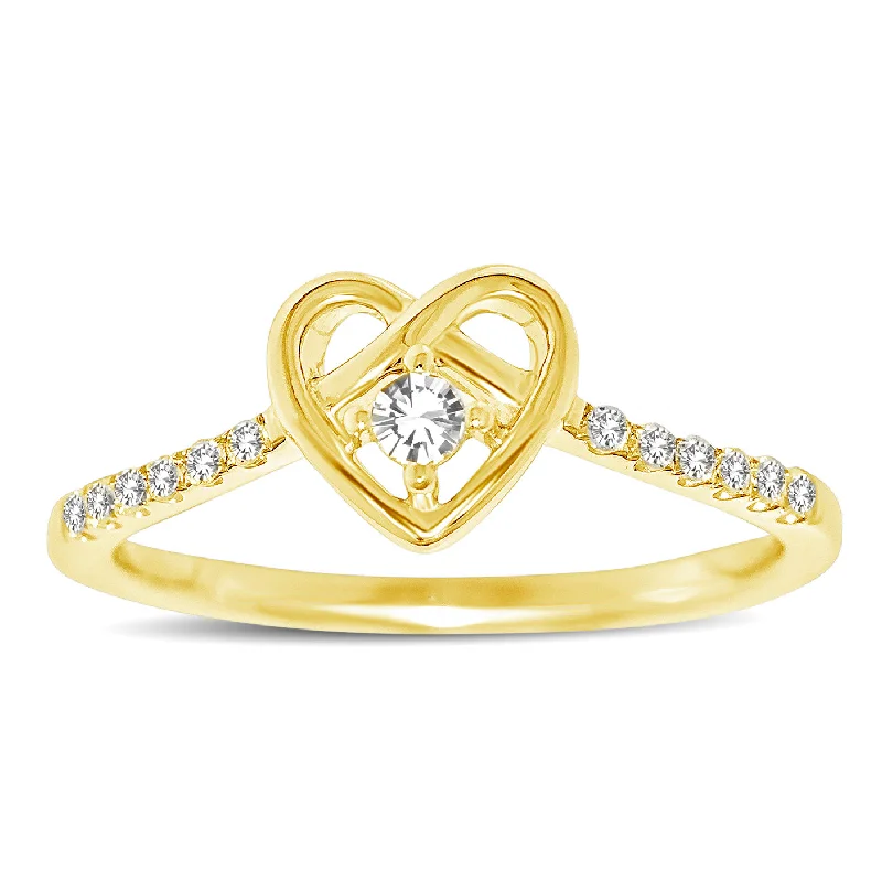 ladies rings with diamonds and sapphires-10K Yellow Gold 1/5 Ctw Diamond Heart Ring