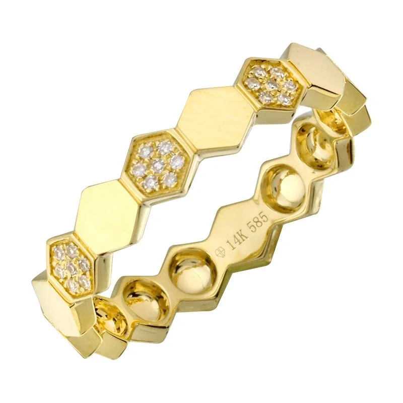 trendy ladies rings-14k Yellow Gold Diamond Hexagon Ring