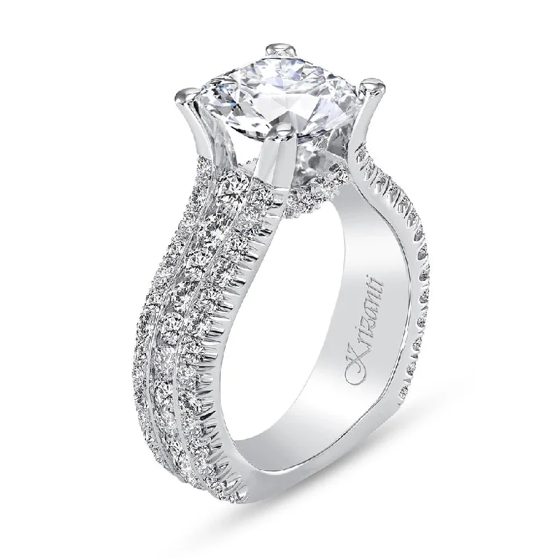 women’s engagement rings with floral design-18K White Gold Wide Band Round Diamond Engagement Ring