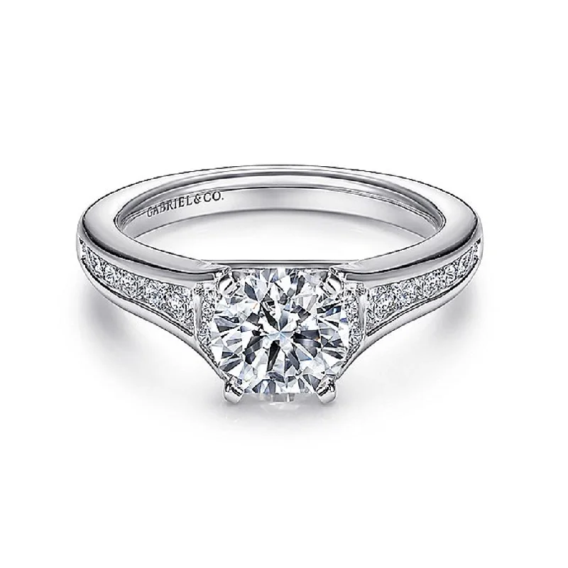 vintage-inspired engagement rings for ladies-14K White Gold 'Dakota' Classic Round Diamond Engagement Ring