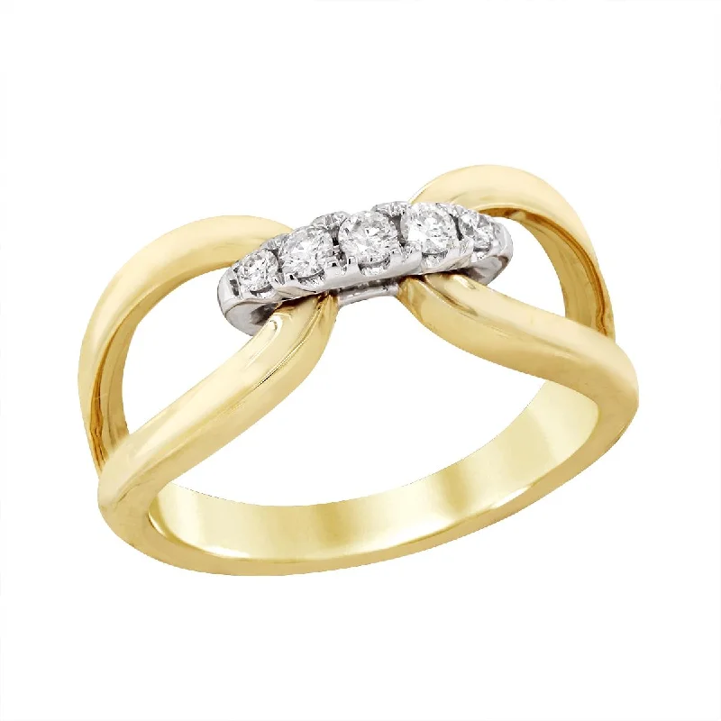 large ladies rings-YELLOW GOLD SPLIT SHANK FASHION RING WITH DIAMONDS, .16 CT TW