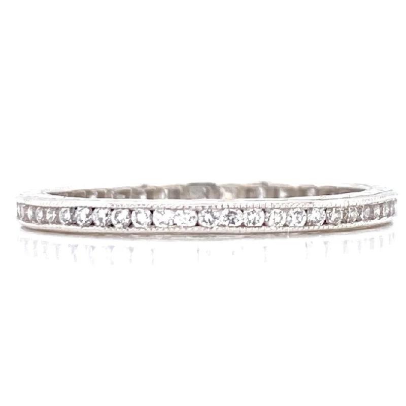 wedding rings for ladies-Platinum 0.60ct Diamond Milgrain Eternity Band