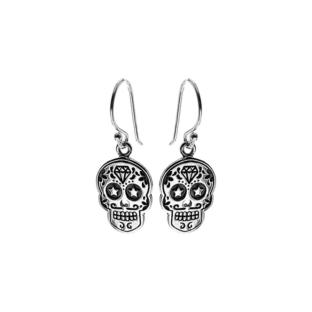 trendy gold earrings for ladies-Sterling Silver Day of the Dead Skull Mask Earrings