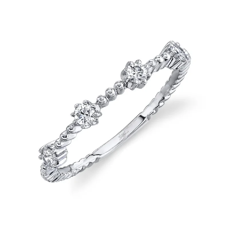 affordable ladies rings-14K White Gold Diamond Beaded Band