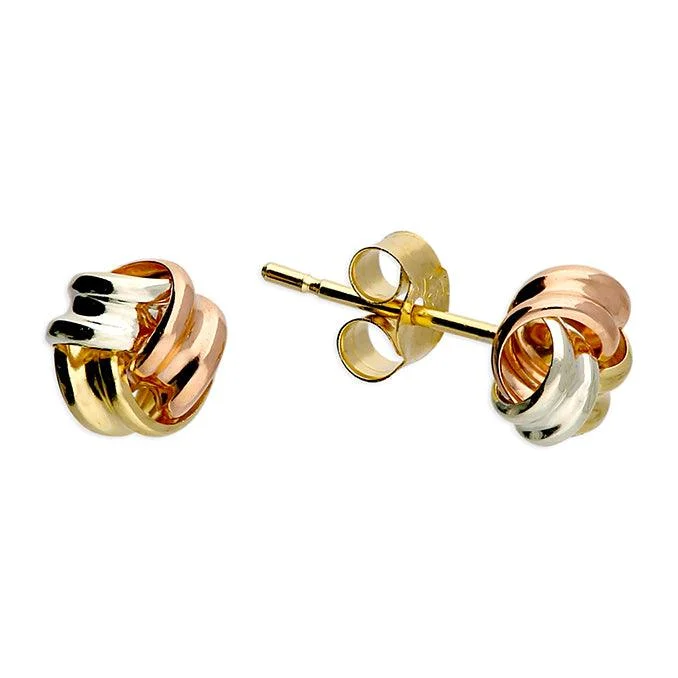 vintage-style earrings for ladies-9ct Gold Three Coloured Knot Stud Earrings