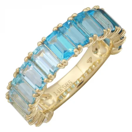 two-tone ladies rings-14K Yellow Gold Blue Topaz + White Topaz 3/4 Ombre Ring (LARGE)