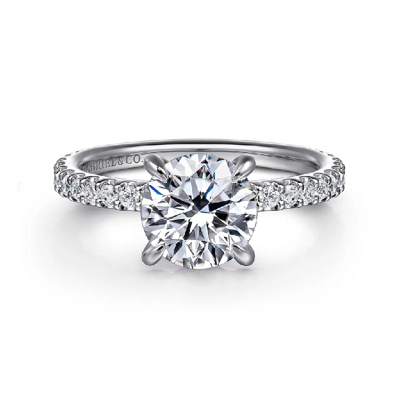 affordable halo engagement rings for women-14K White Gold 'Stefie' Hidden Halo Round Diamond Engagement Ring