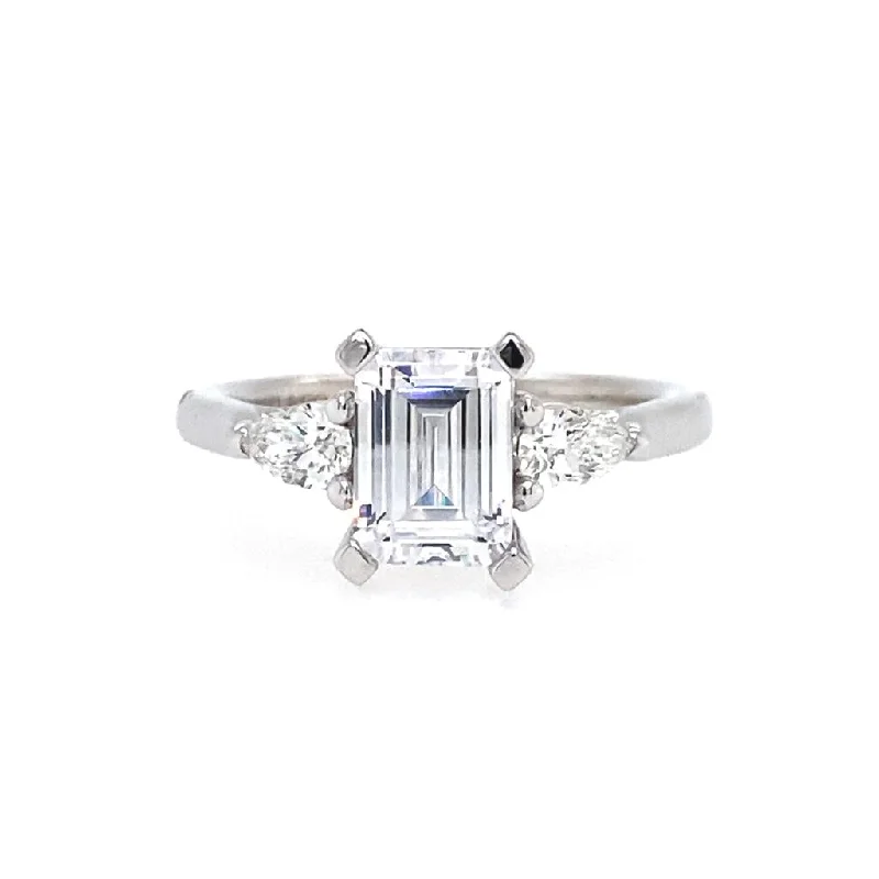 elegant engagement rings for women-14K White Gold 'Sunday' Three Stone Emerald Cut Diamond Engagement Ring