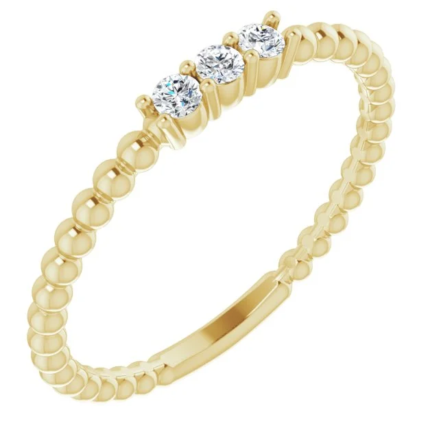 fashion ladies rings-14K Yellow Gold Diamond Beaded Ring