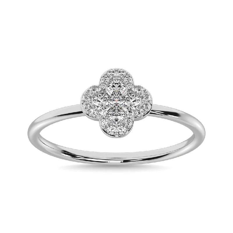 personalized birthstone rings for ladies-Diamond 1/4 ct tw Clover Ring in 14K White Gold