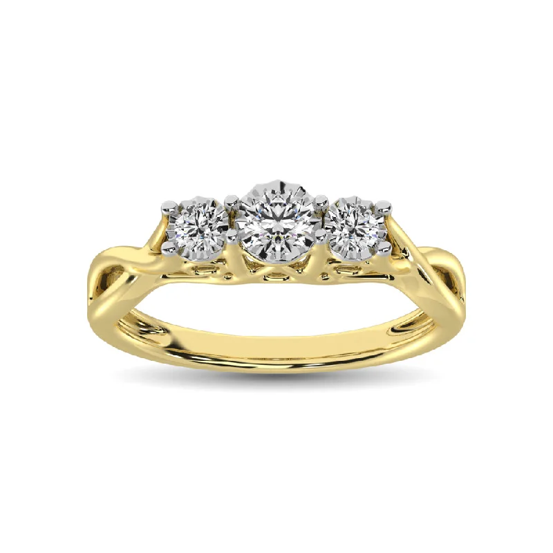 simple gold ladies rings-10K Yellow Gold 1/5 Ct.Tw. Diamond Three Stone Ring