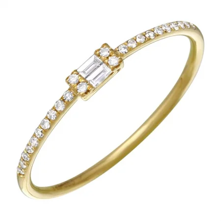 custom engraved ladies rings-14K Yellow Gold Diamond Round + Baguette Stackable Ring