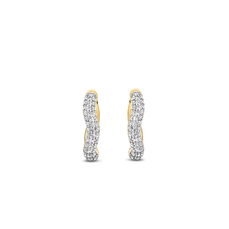 custom designed earrings for ladies-Ti Sento 18ct Gold Vermeil Pavé Cubic Zirconia Wave Hoop Earrings