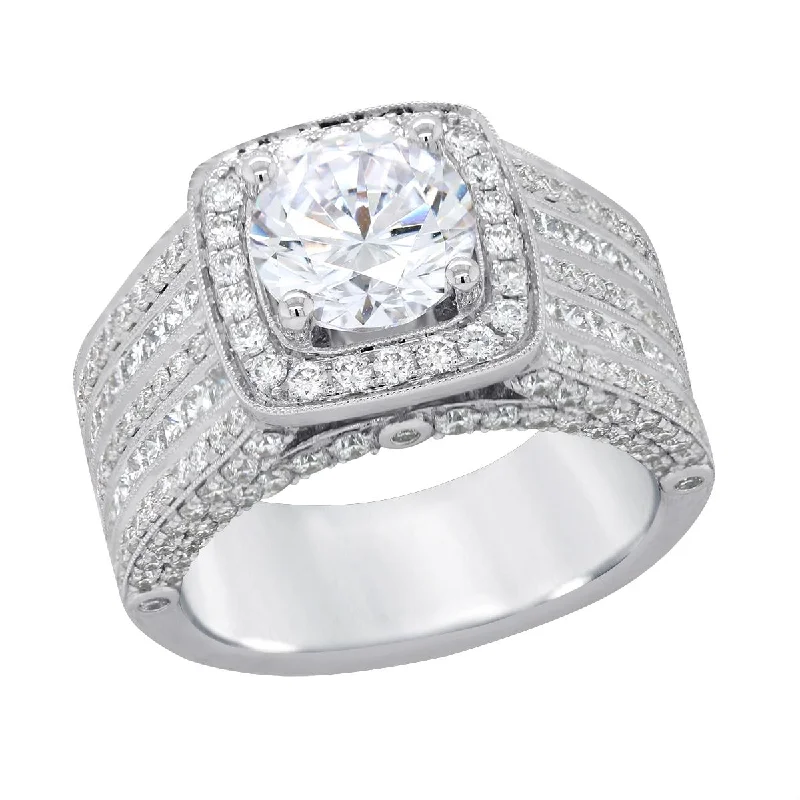 personalized rings for ladies-WIDE BAND WHITE GOLD STATEMENT RING WITH 198 SIDE DIAMONDS, 1.89 CT TW