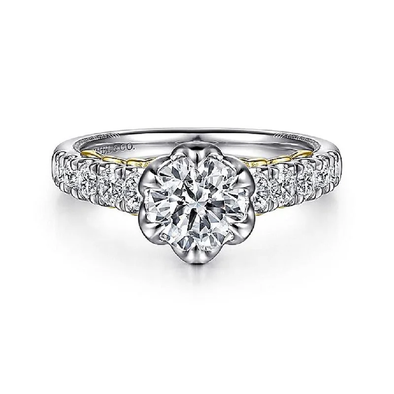 engagement rings for ladies with personalized engravings-14K White Gold 'Basia' Classic Round Diamond Engagement Ring