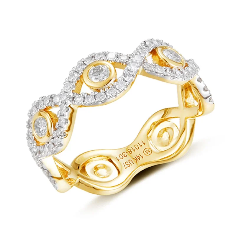 ladies anniversary rings-YELLOW GOLD DIAMOND FASHION RING WITH OPEN SCALLOPED SHANK, .56 CT TW