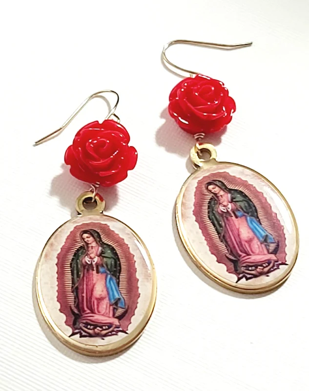 custom ladies earrings-Virgen de Guadalupe Charm Earrings