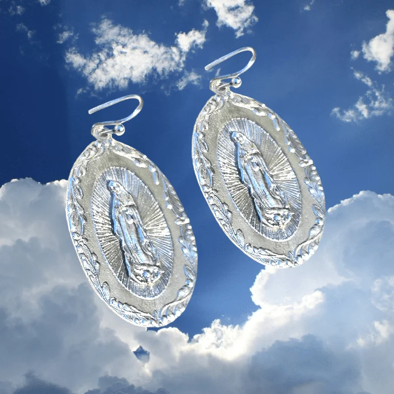 designer earrings for women-Virgen de Guadalupe Sterling Silver Earrings