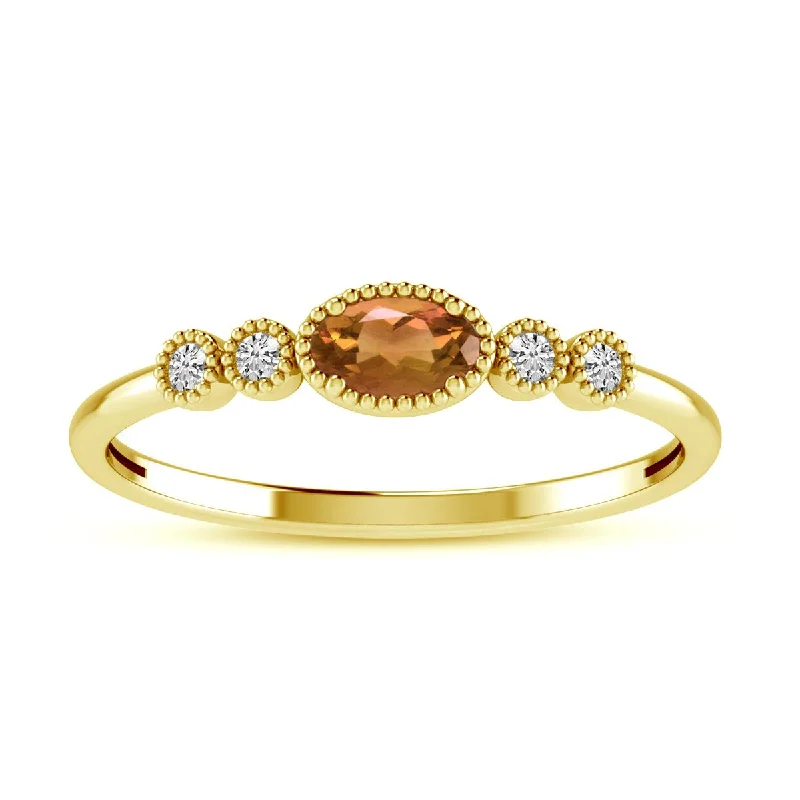 women’s stacking engagement rings-YELLOW GOLD RING WITH OVAL CITRINE AND ROUND DIAMONDS, .06 CT TW