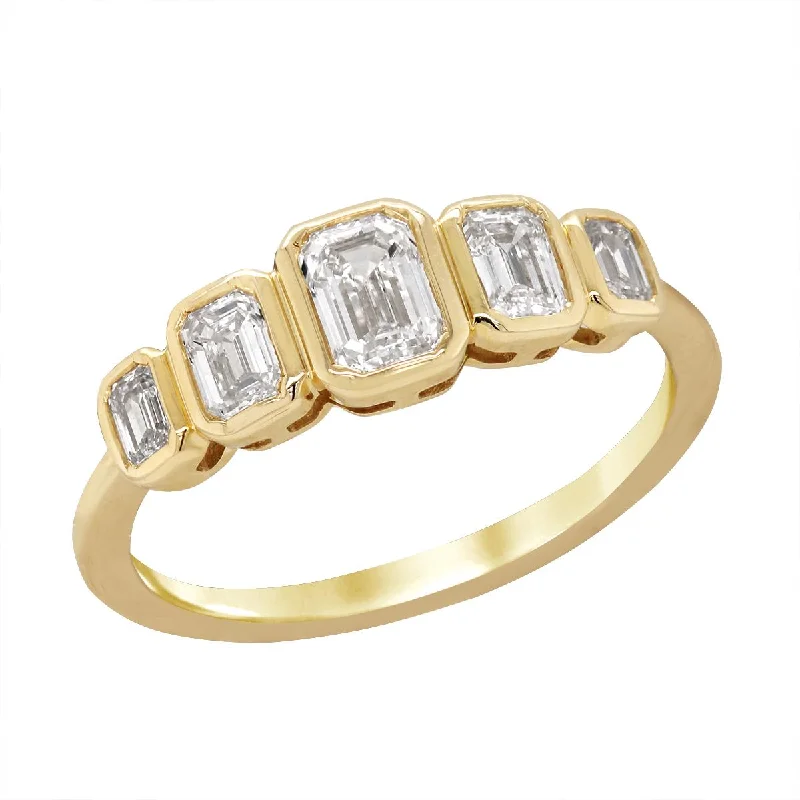 stacking rings for ladies-YELLOW GOLD ANNIVERSARY RING WITH EMERALD CUT DIAMONDS, .93 CT TW