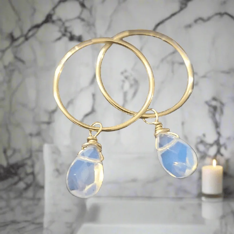 custom designed earrings for ladies-Elisa Opalite Hoop Earrings