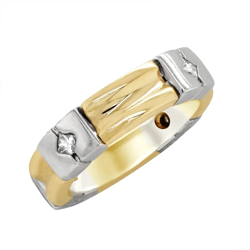 rose gold diamond ladies rings-TWO-TONE GOLD MENS RING WITH PRINCESS CUT DIAMONDS, 3/8 CT TW