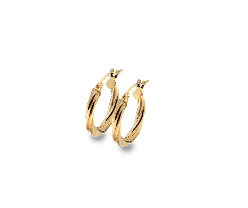 chic drop earrings for ladies-9ct Gold 10mm Twisted Hoop Earrings