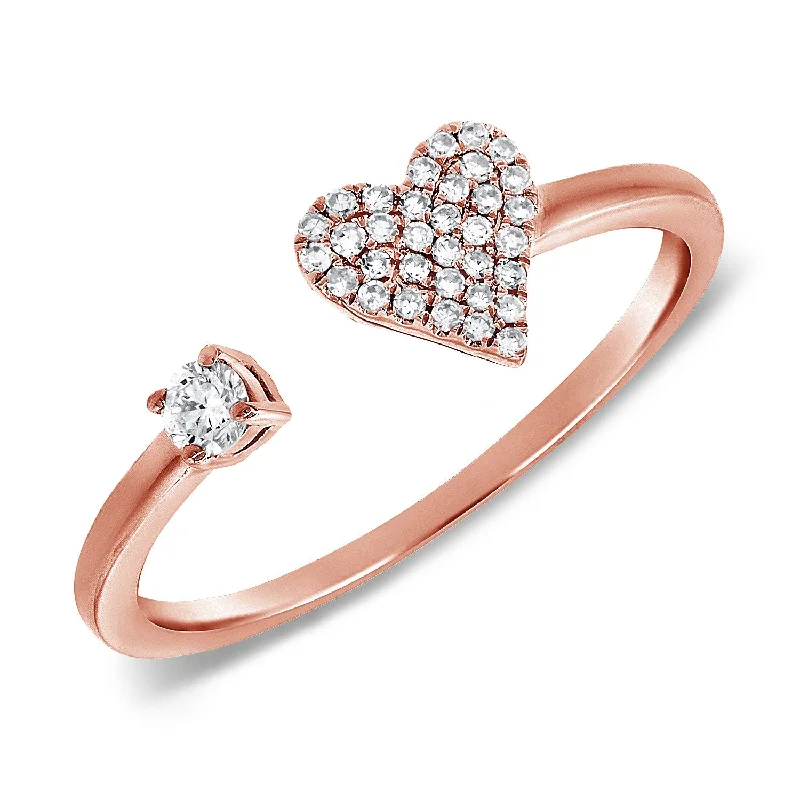 solitaire ladies rings-14K Rose Gold Diamond Open Heart Cuff Ring