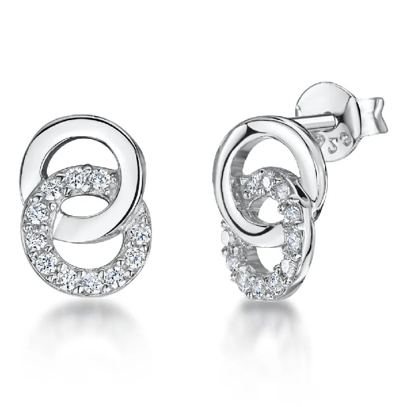 sapphire earrings for women-Jools Sterling Silver Cubic Zirconia Linked Circle Stud Earrings