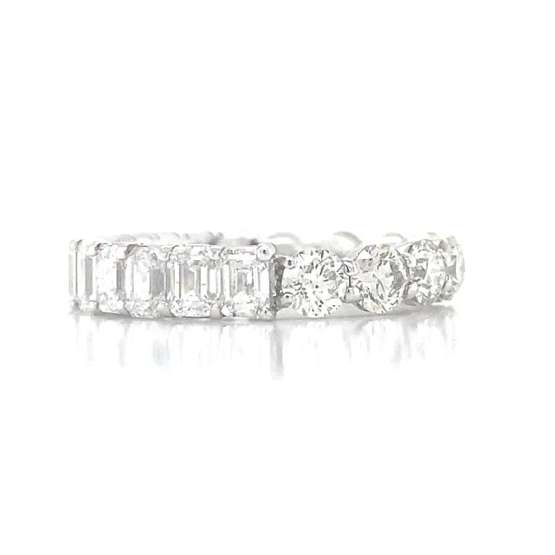 chunky ladies rings-18K White Gold Round + Emerald Eternity Band