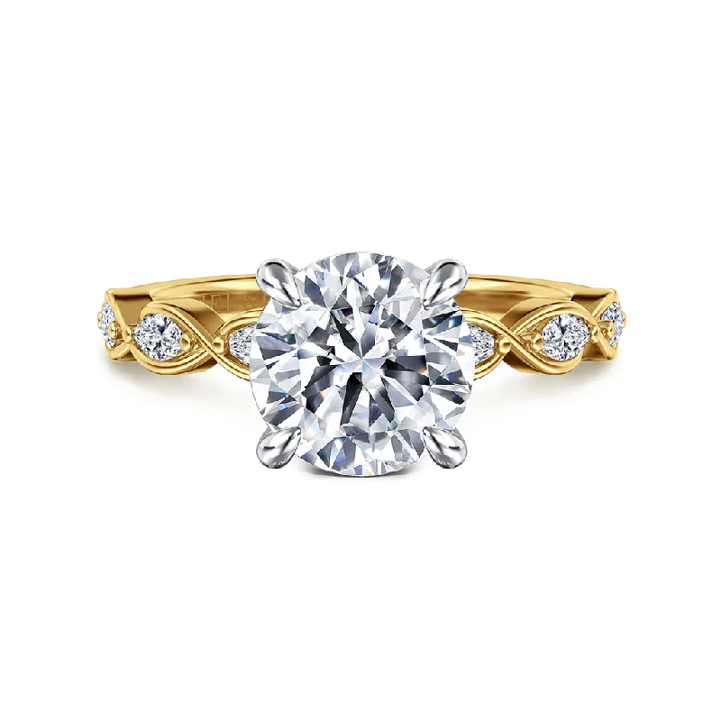 women’s engagement rings with antique-style diamonds-14K Yellow And White Gold 'Claudia' Hidden Halo Engagement Ring