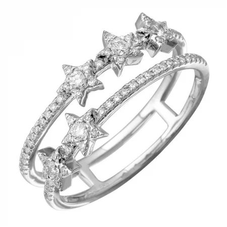 ladies rings with opals-14K White Gold Diamond Star Double Row Ring