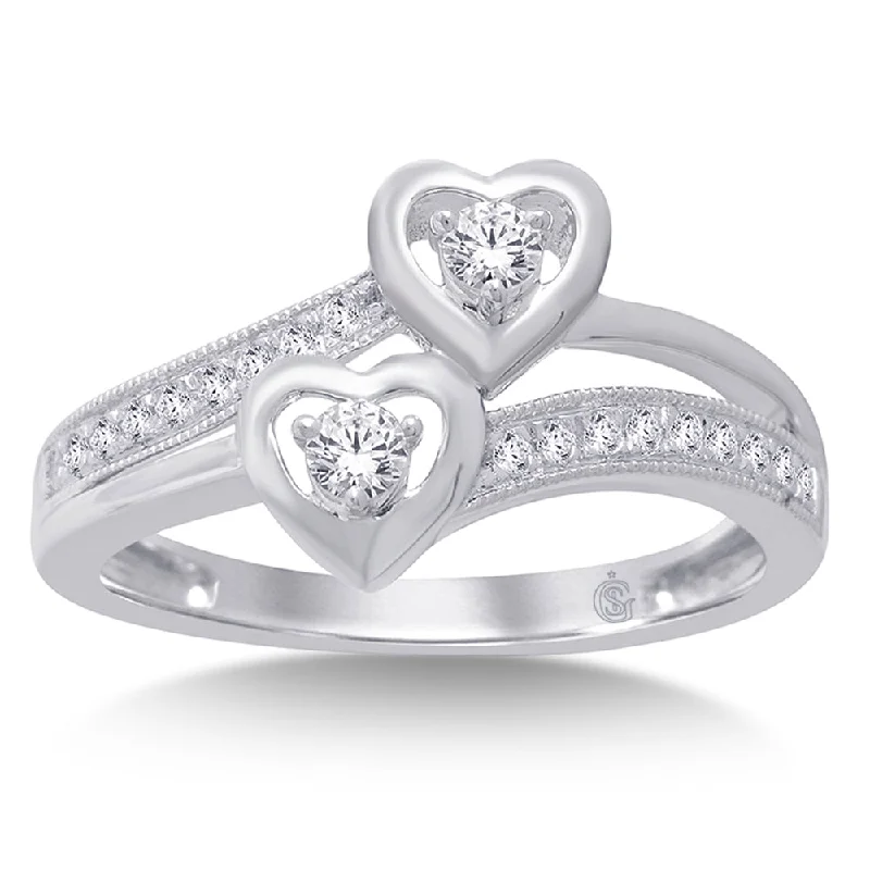 colorful gemstone ladies rings-10K White Gold 1/4 Ct.Tw. Diamond Heart Ring