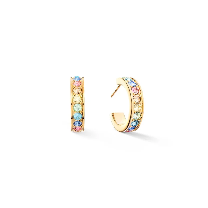 women’s wedding earrings-Coeur De Lion 20mm Crystals Hoop Earrings - Gold & Multicolour