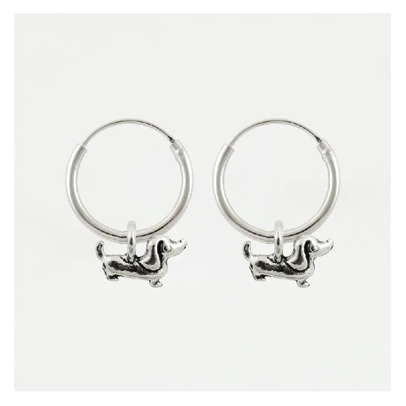 gold ladies earrings-Kingsley Ryan Sterling Silver Dachshund Hoop Earrings