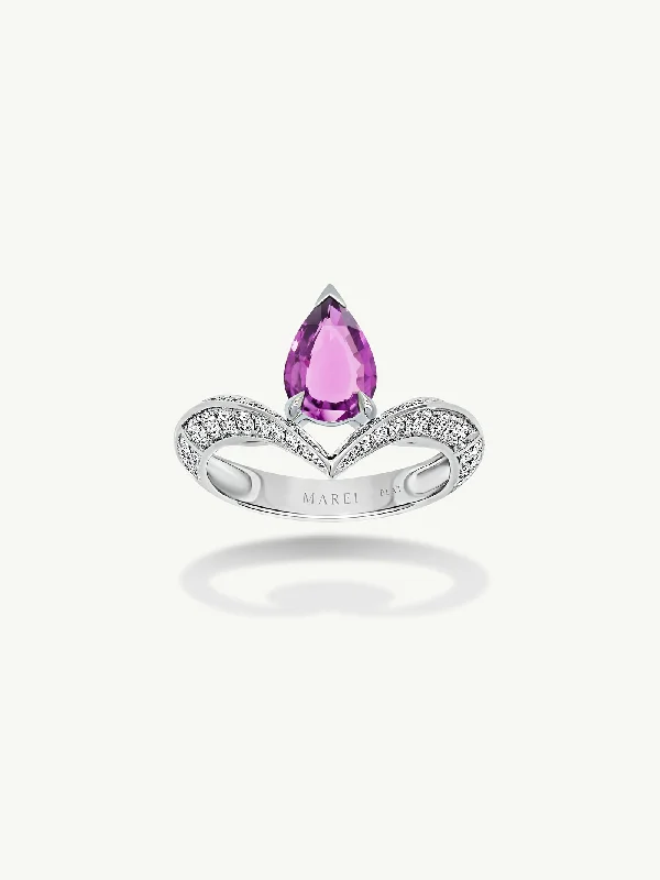 diamond engagement rings for women-Dorian Floating Teardrop-Shaped Vivid Pink Sapphire Engagement Ring In Platinum