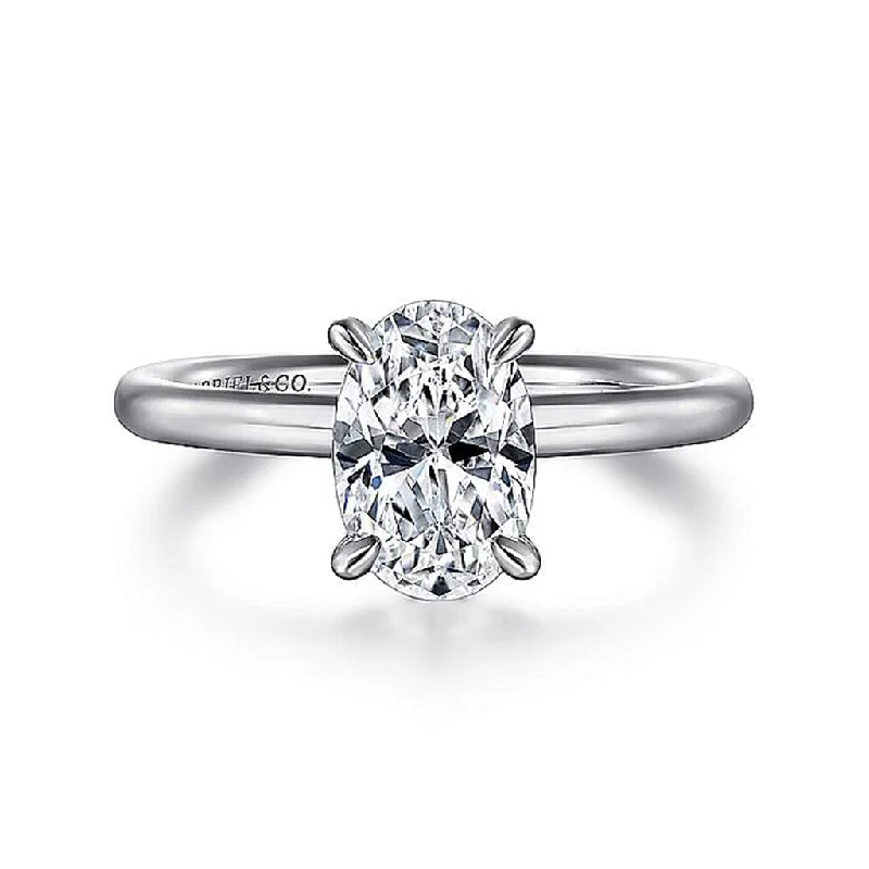 women’s halo engagement rings-14K White Gold 'Lark' Oval Solitaire Engagement Ring