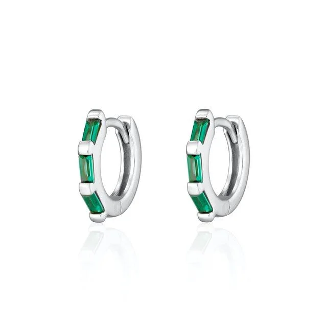 fashion drop earrings for ladies-Scream Pretty Silver Green Huggie Earrings