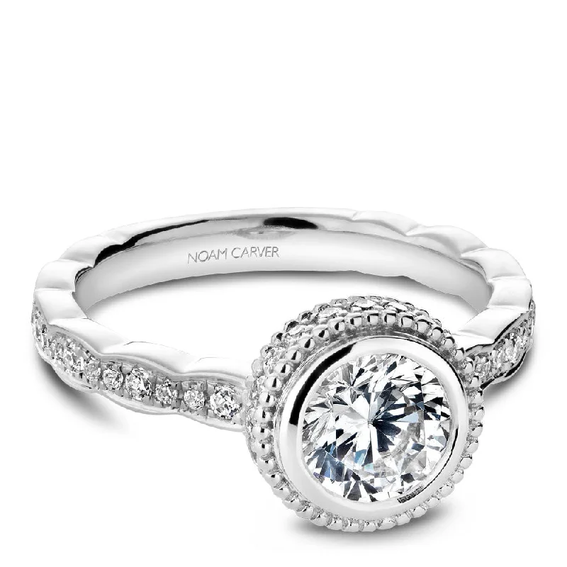 luxury engagement rings for women-Noam Carver Bezel Halo Diamond Engagement Ring R018-01A