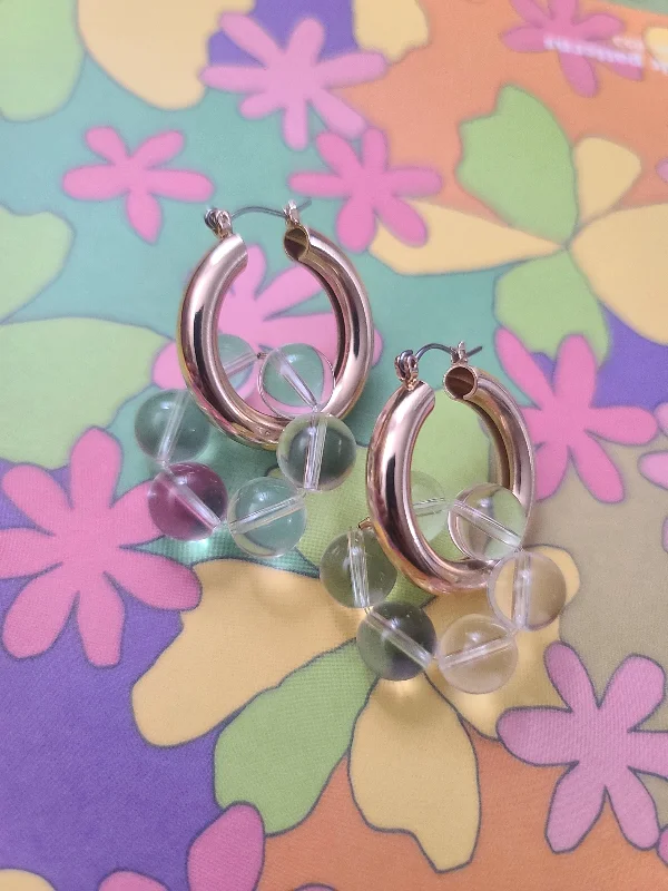 women’s hoop earrings-Clear Quartz Huggie Hoop Earrings