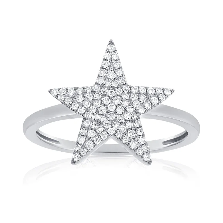 women’s birthstone rings-14K White Gold Diamond Pave Star Ring