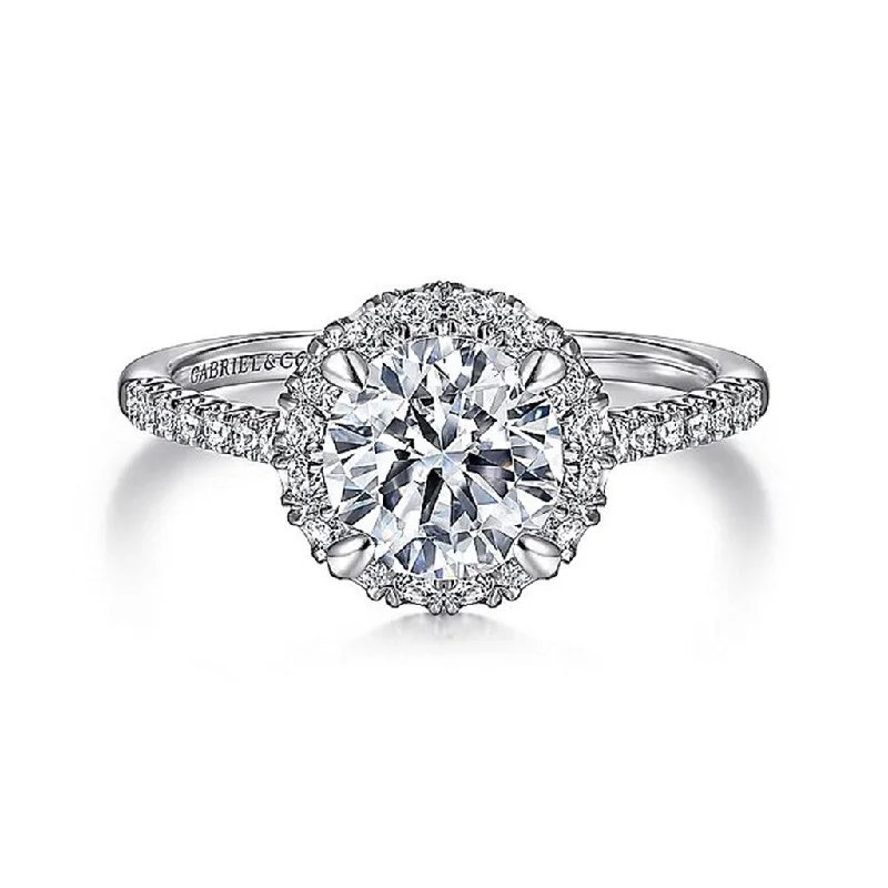 affordable wedding and engagement rings-14K White Gold 'Nicia' Halo Round Diamond Engagement Ring