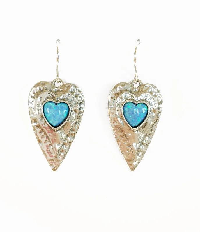 women’s elegant pearl earrings-Opal Heart Drop Earrings