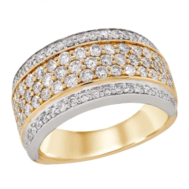 ladies rings for mothers-TWO-TONE GOLD RING WITH ROWS OF ROUND CUT DIAMONDS, 1.48 CT TW