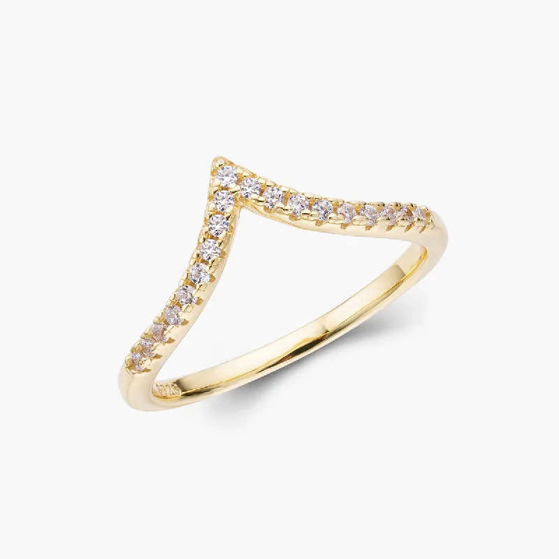 ladies cocktail rings-Pavé Wishbone V | Stacking Ring